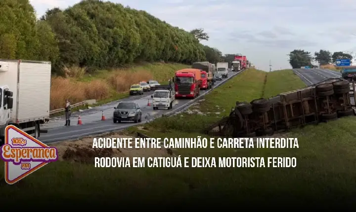 Acidente entre caminhão e carreta interdita rodovia em Catiguá e deixa motorista ferido