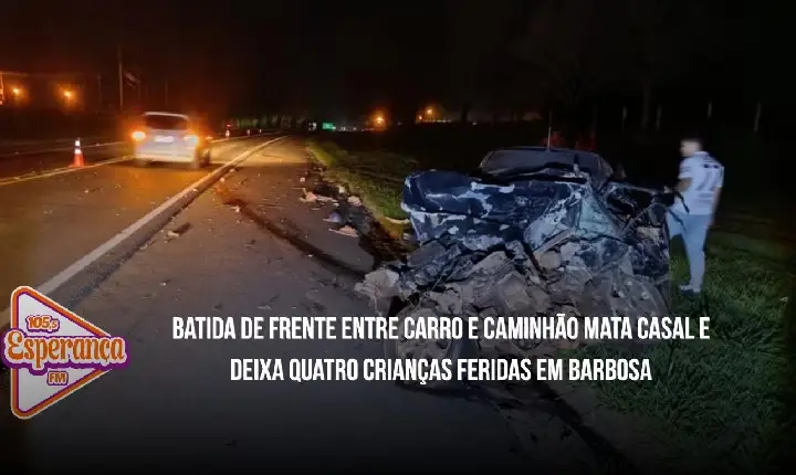 Batida de frente entre carro e caminhão mata casal e deixa quatro crianças feridas em Barbosa