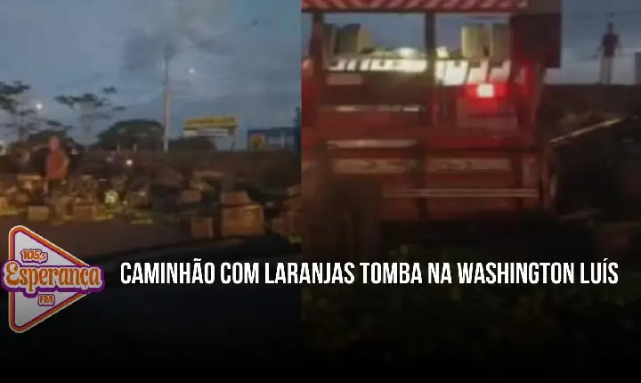 Caminhão com laranjas tomba na Washington Luís