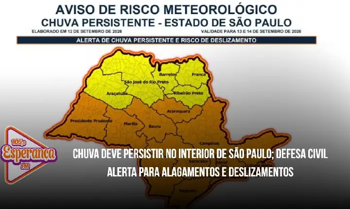 Chuva deve persistir no interior de São Paulo; Defesa Civil alerta para alagamentos e deslizamentos