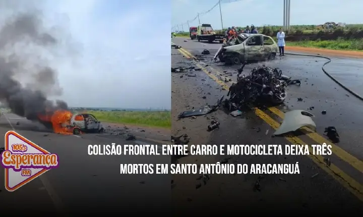 Colisão frontal entre carro e motocicleta deixa três mortos em Santo Antônio do Aracanguá
