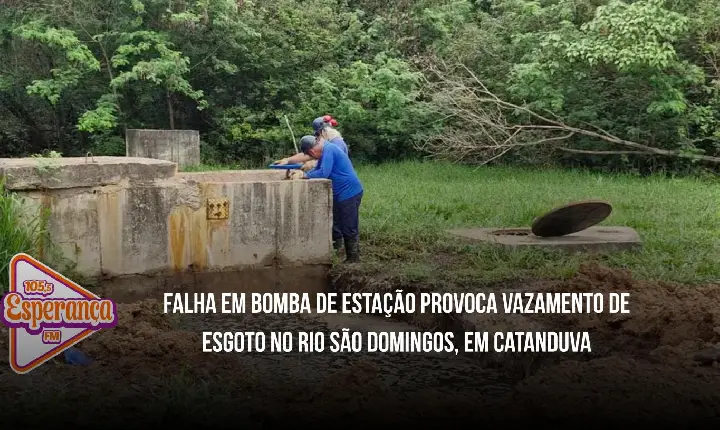 Falha em bomba de estação provoca vazamento de esgoto no Rio São Domingos, em Catanduva