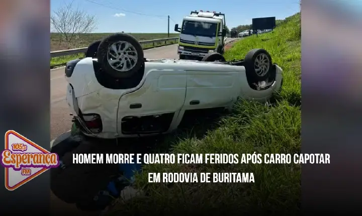 Homem morre e quatro ficam feridos após carro capotar em rodovia de Buritama