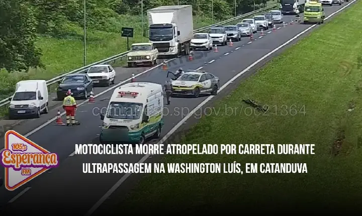 Motociclista morre atropelado por carreta durante ultrapassagem na Washington Luís, em Catanduva