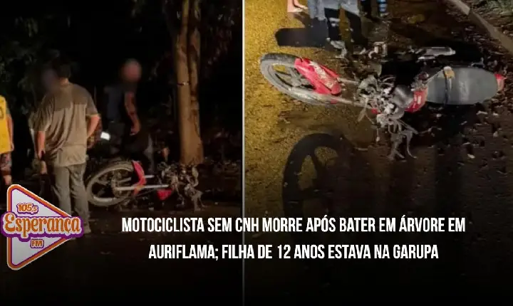 Motociclista sem CNH morre após bater em árvore em Auriflama; filha de 12 anos estava na garupa