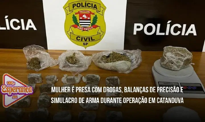 Mulher é presa com drogas, balanças de precisão e simulacro de arma durante operação em Catanduva