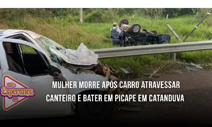 Mulher morre após carro atravessar canteiro e bater em picape em Catanduva