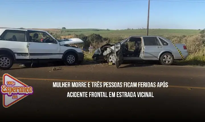 Mulher morre e três pessoas ficam feridas após acidente frontal em estrada vicinal