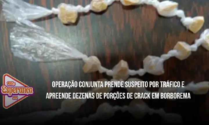 Operação conjunta prende suspeito por tráfico e apreende dezenas de porções de crack em Borborema