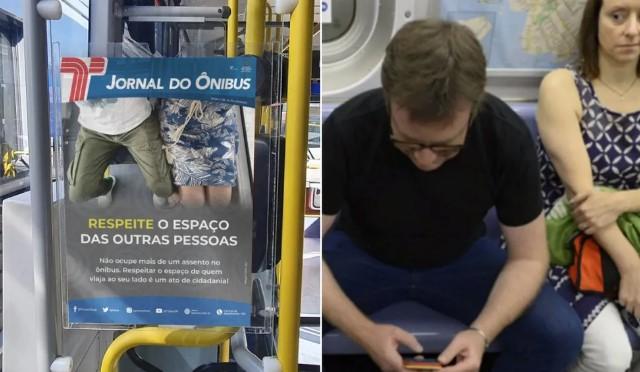 campanha pelo uso consciente do espaço nos bancos dos ônibus lançada em SP