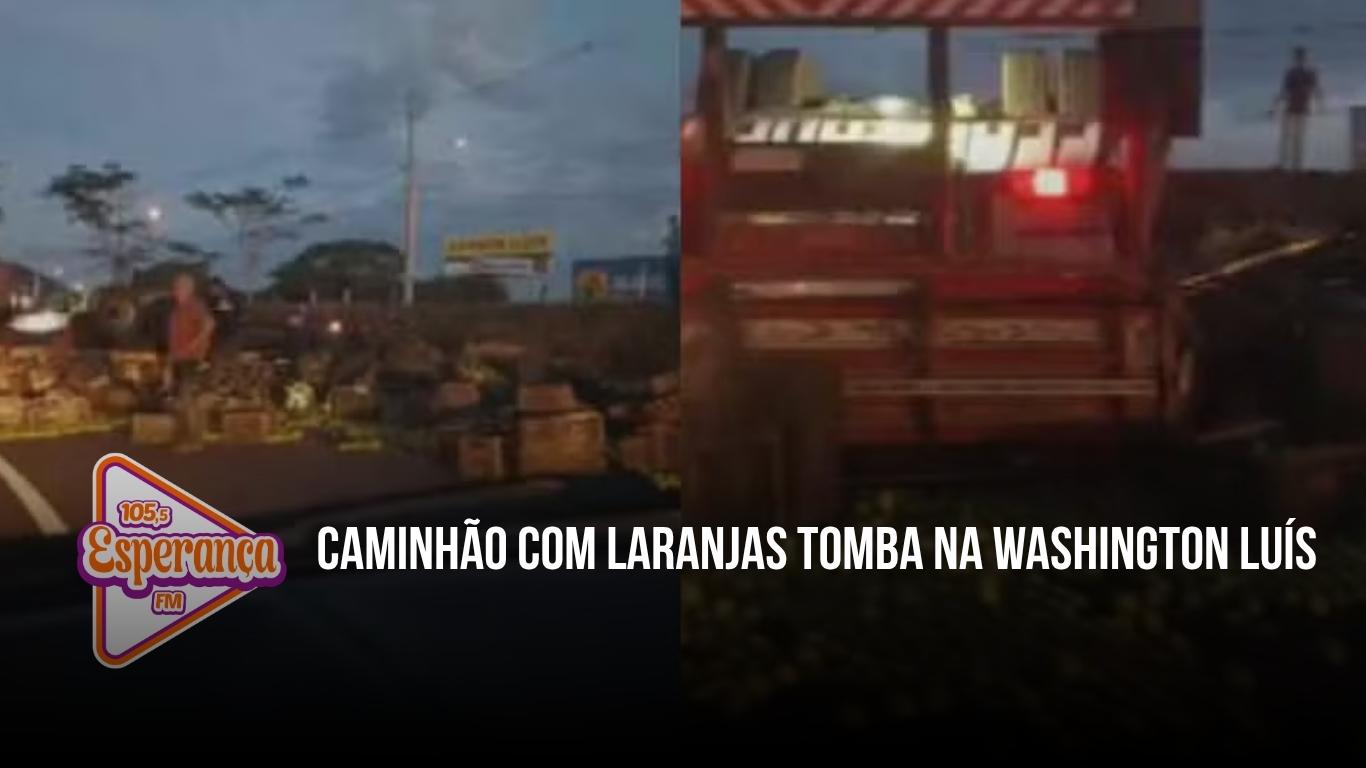 Caminhão com laranjas tomba na Washington Luís