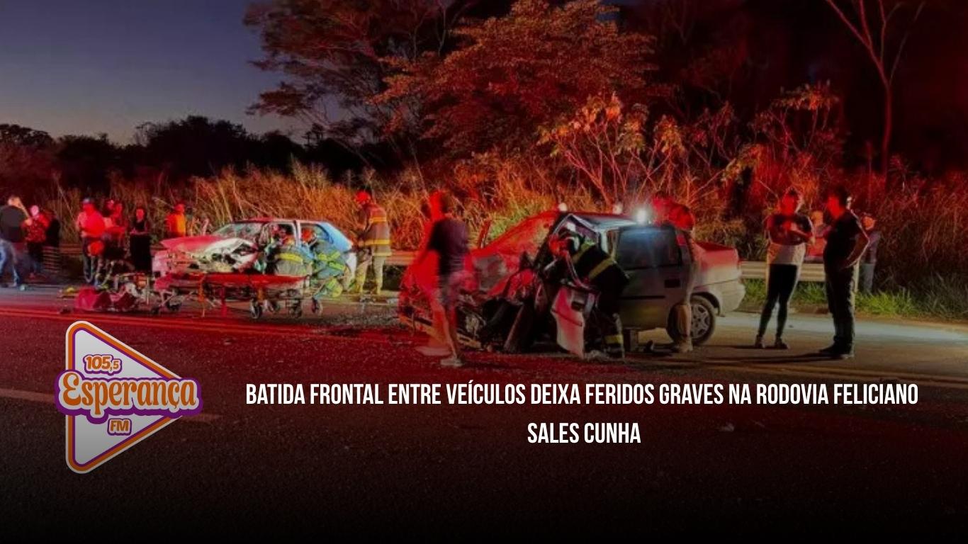 Batida frontal entre veículos deixa feridos graves na Rodovia Feliciano Sales Cunha