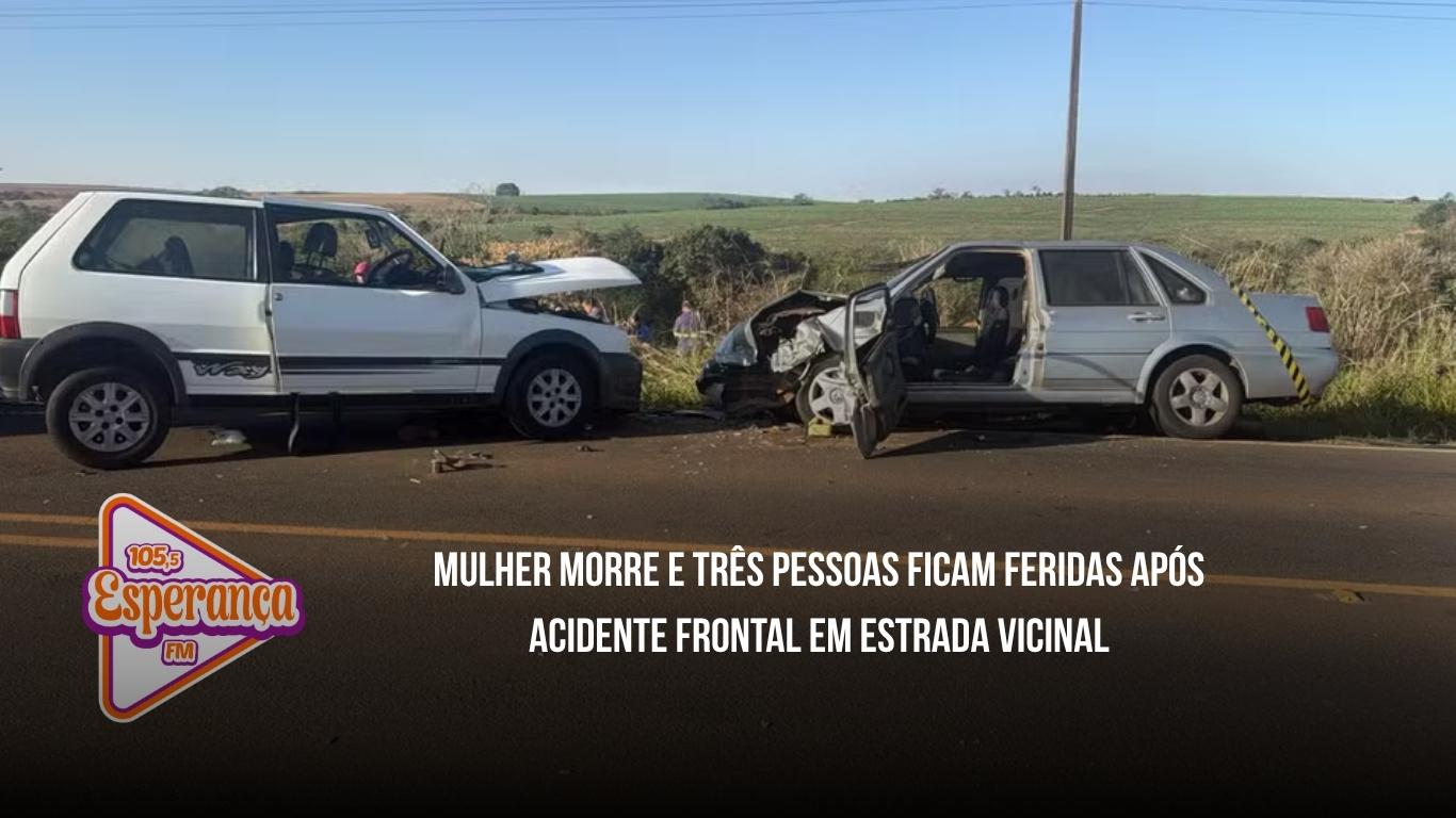 Mulher morre e três pessoas ficam feridas após acidente frontal em estrada vicinal