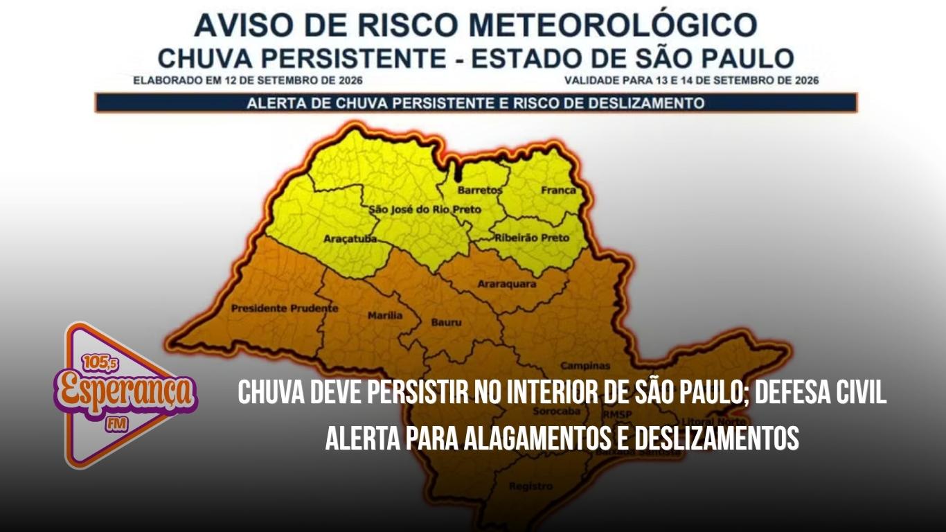 Chuva deve persistir no interior de São Paulo; Defesa Civil alerta para alagamentos e deslizamentos