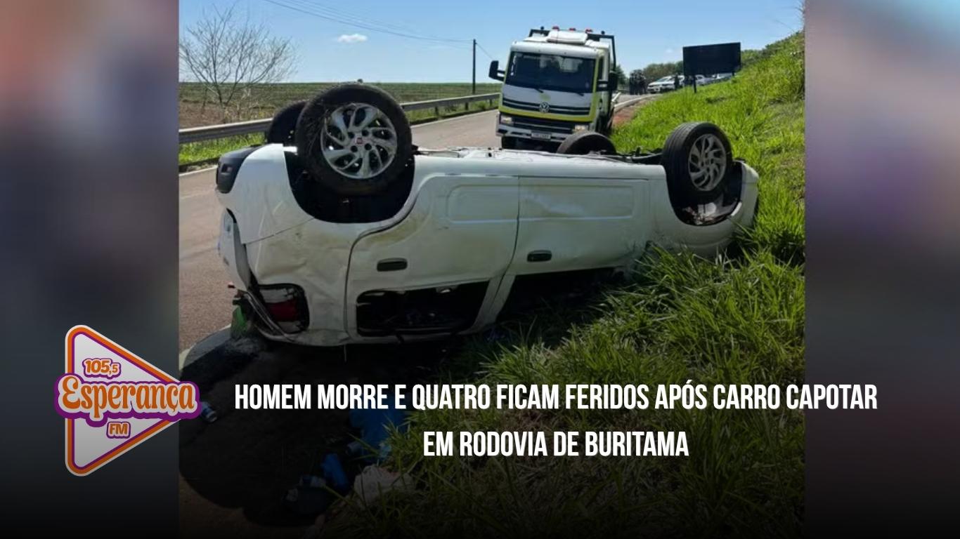 Homem morre e quatro ficam feridos após carro capotar em rodovia de Buritama
