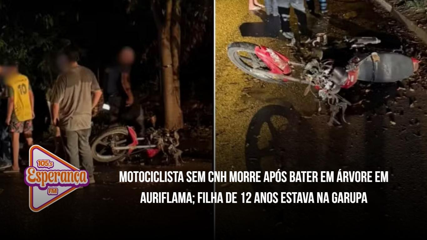 Motociclista sem CNH morre após bater em árvore em Auriflama; filha de 12 anos estava na garupa