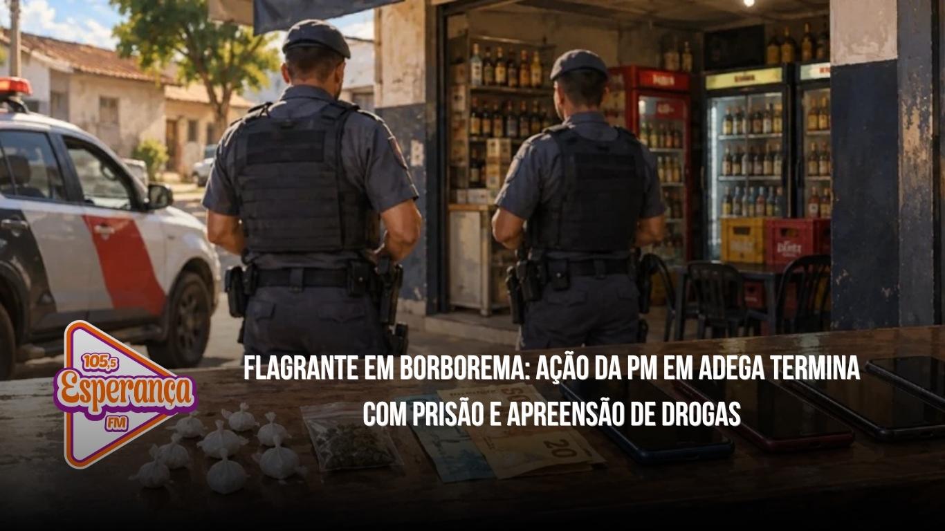Flagrante em Borborema: ação da PM em adega termina com prisão e apreensão de drogas